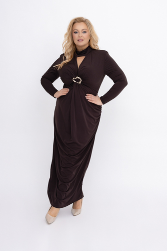 Czekoladowa Sukienka z marszczeniem