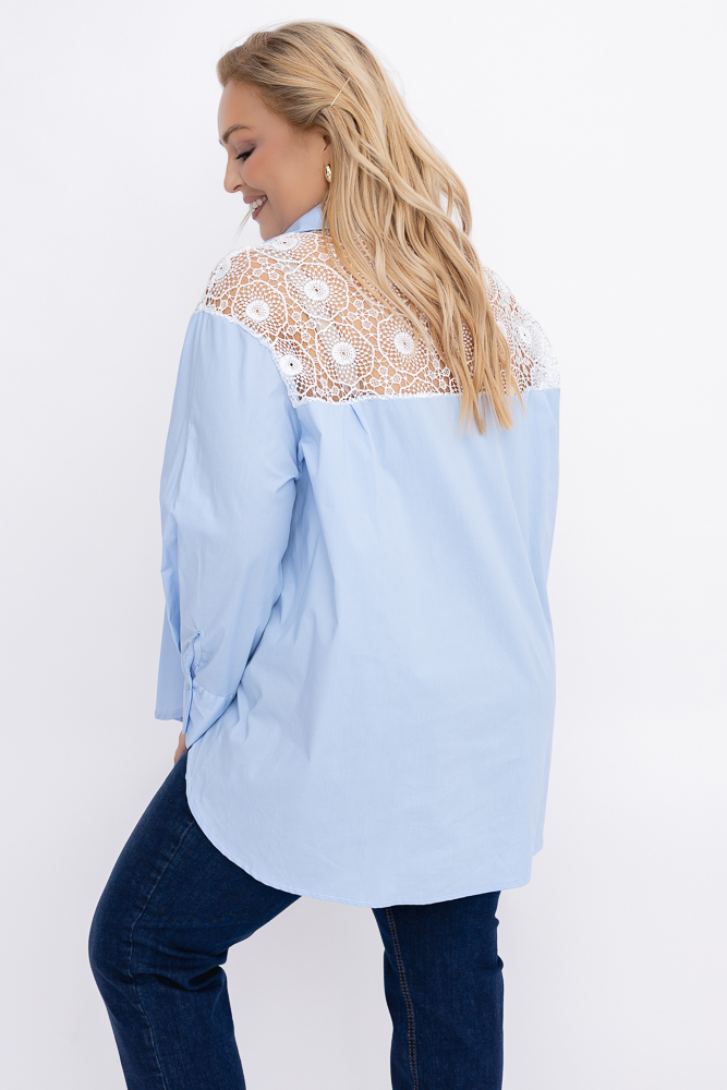 Błękitna Koszula z koronką