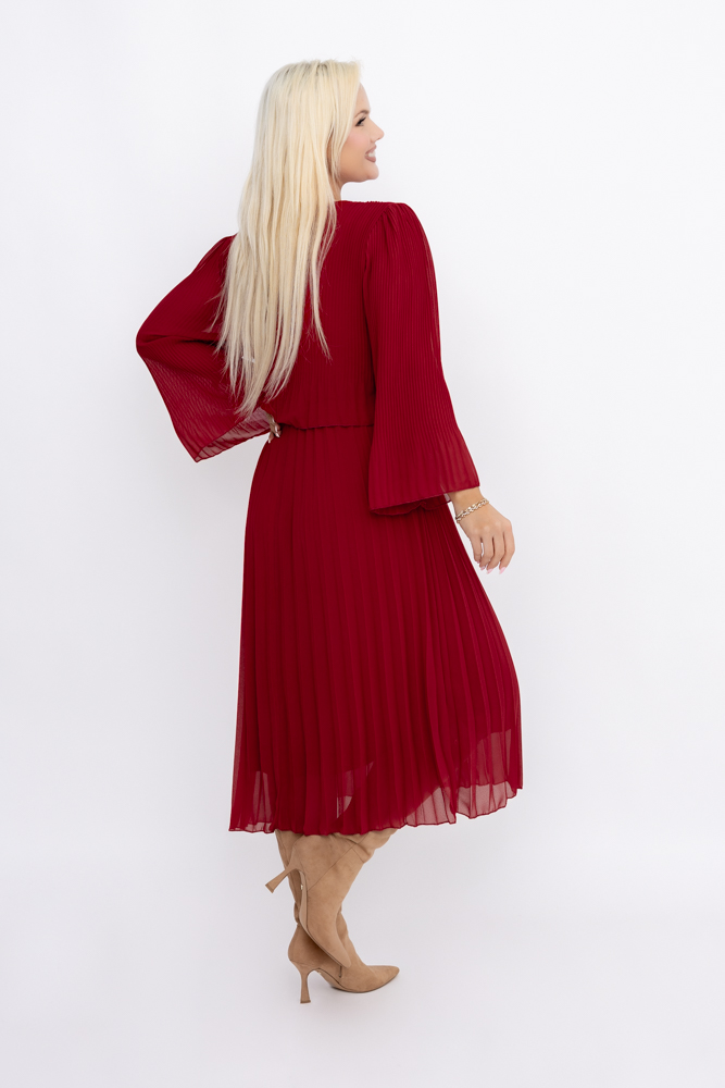 Robe en mousseline de soie plissée marron