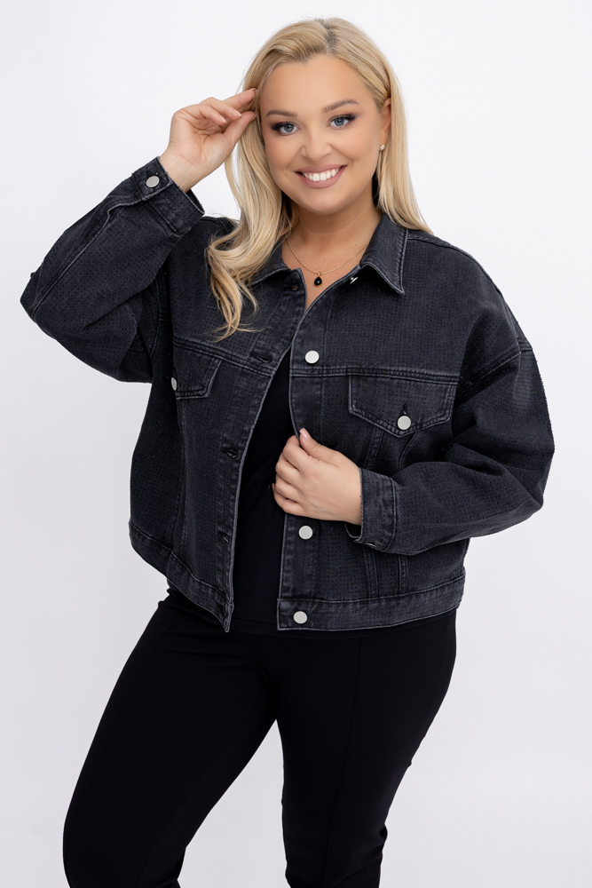 Graphite Denim Jacket with rhinestones