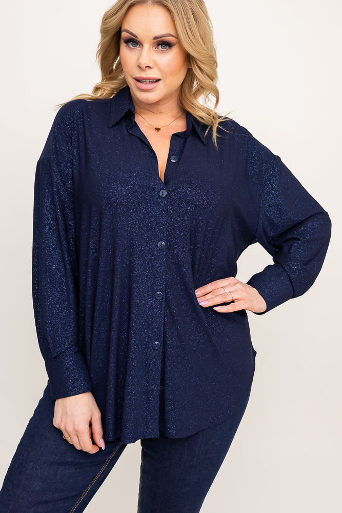 Navy blue oversize brocade shirt