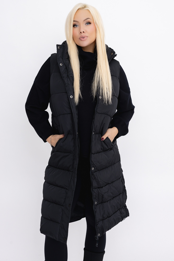 Czarna Kamizelka puchowa z kapturem