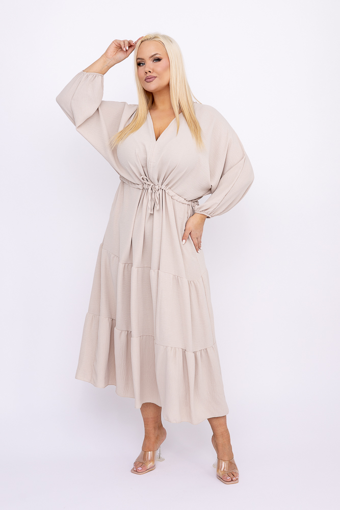Beżowa Sukienka z rozcięciem TERUMI