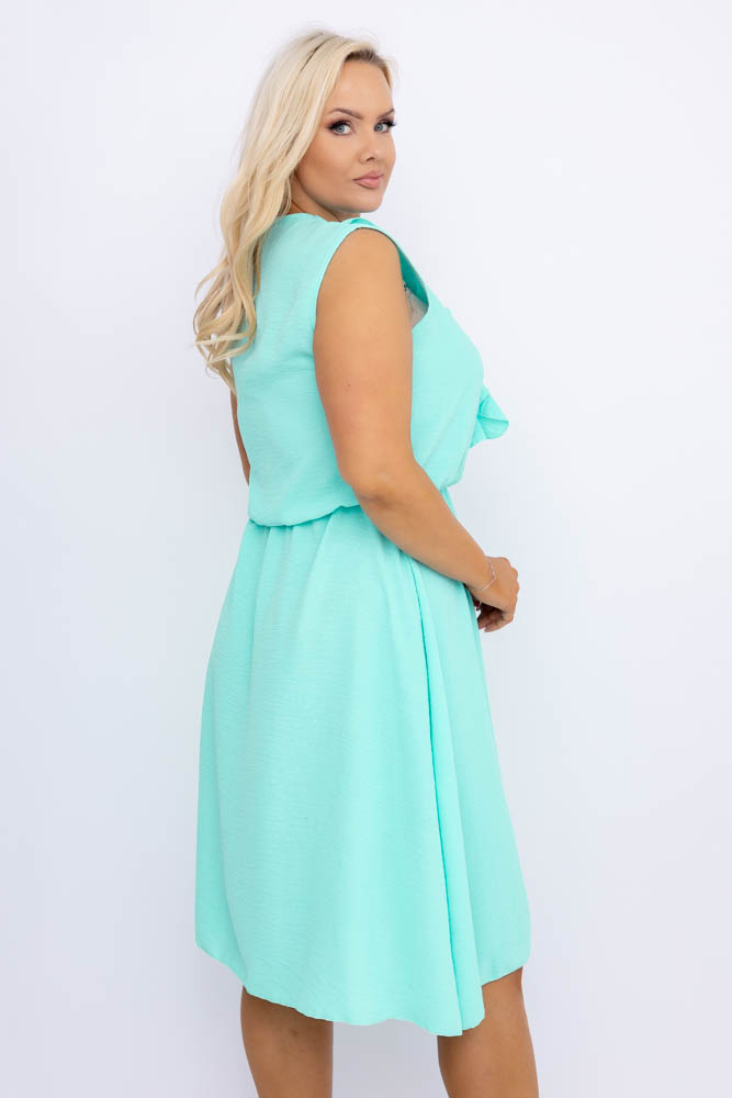 Miętowa Sukienka z żabotem MERINGO