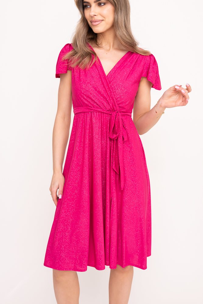 Vestido brocado fucsia