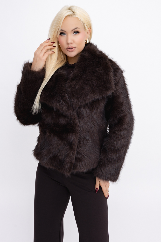  Czekoladowa Kurtka z futerkiem