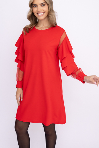 Czerwona Sukienka z falbanami