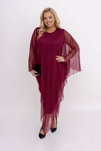 Bordowa Sukienka z siateczką Wzór 1