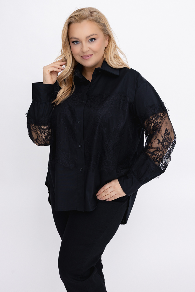 Czarna Koszula z koronką
