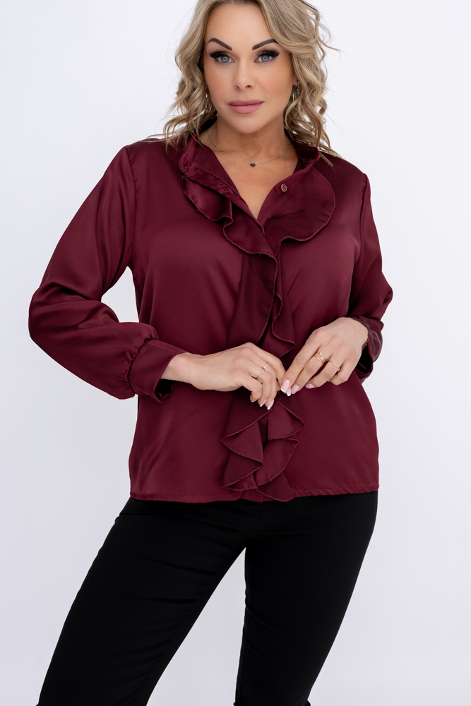 Chemise en satin marron avec jabot