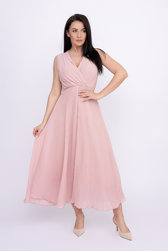 Pudroworóżowa plisowana Sukienka szyfonowa GUSTEN