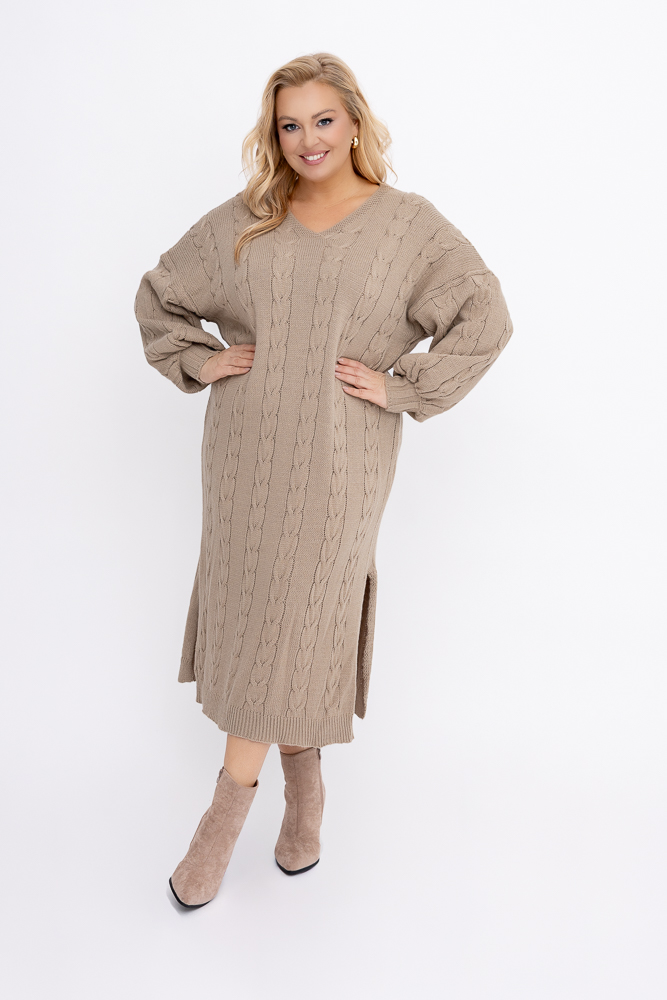 Ciemnobeżowa Sukienka sweterkowa