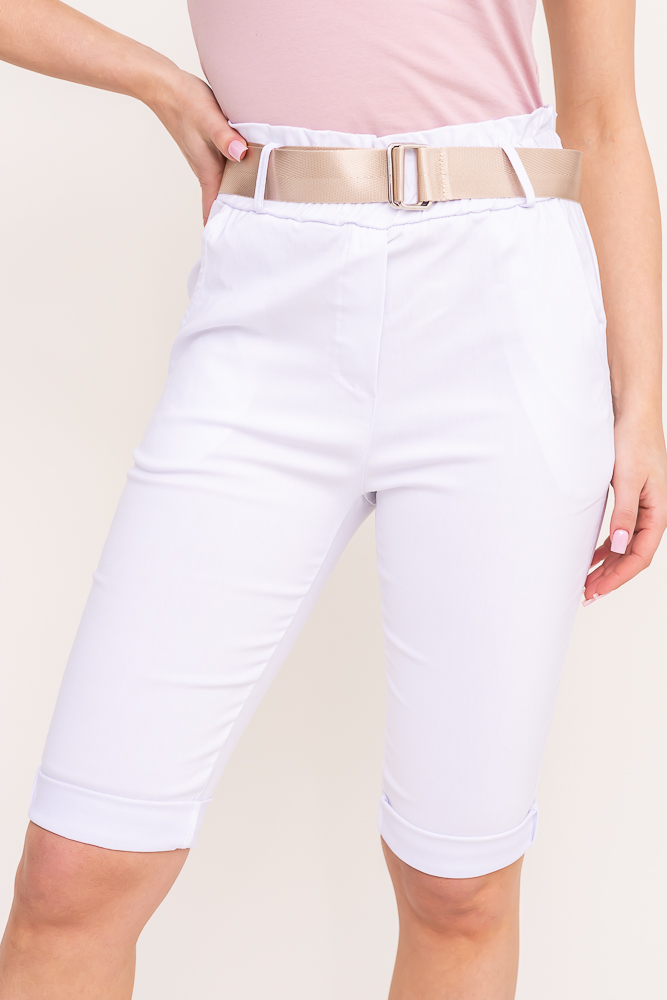 Białe Spodnie rybaczki z paskiem ROMENA