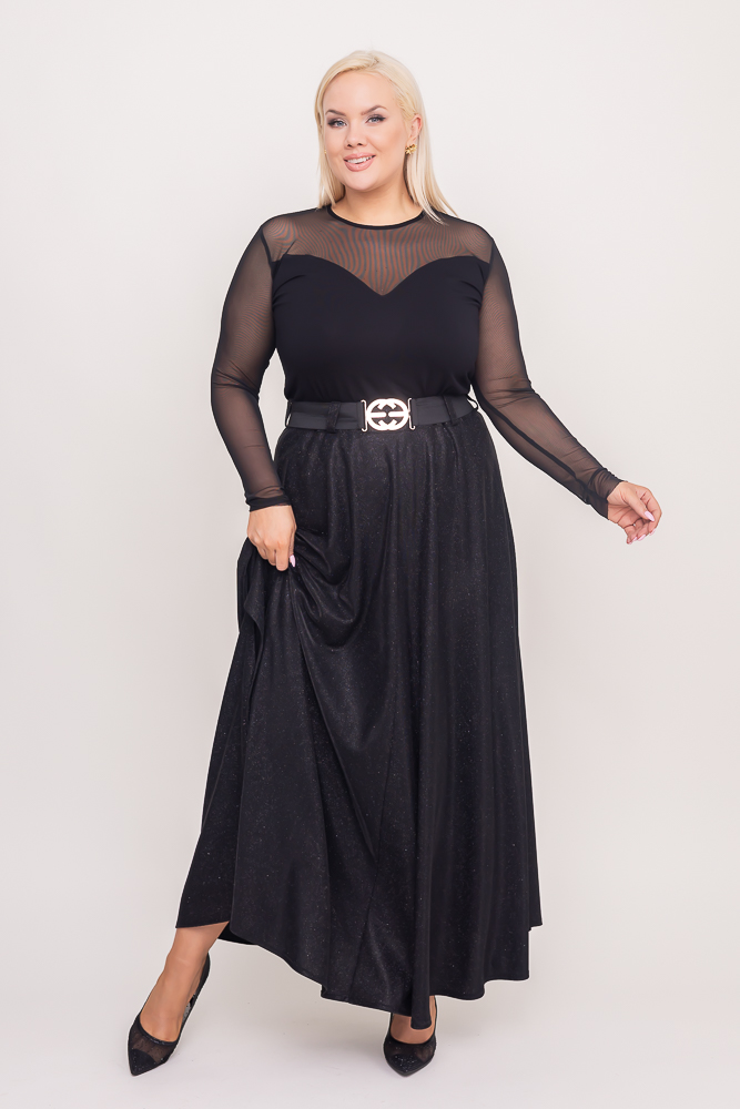 Black Glitter Skirt with Belt