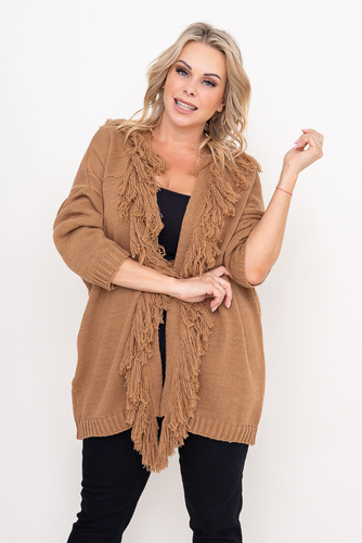 Camelowy Sweter z frędzlami FEBRIN