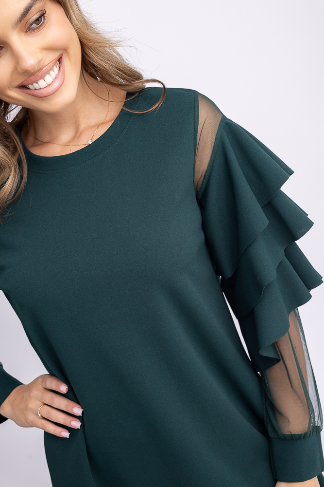 Butelkowozielona Sukienka z falbanami