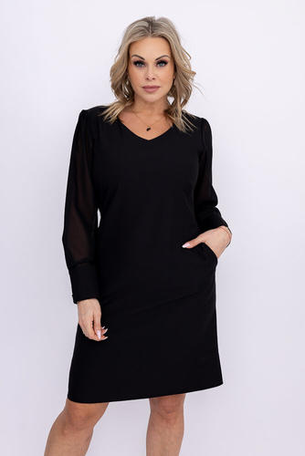 Czarna Sukienka z prześwitującymi rękawami