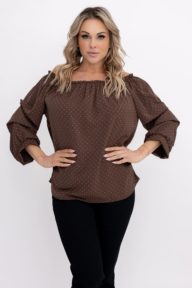 Blusa granate con mangas de volantes Estampado 1