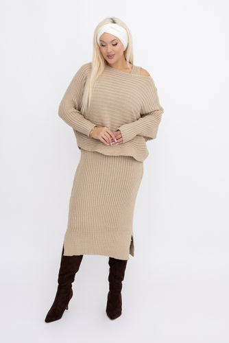 Beżowy Komplet ze sweterkiem