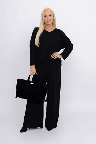 Czarna Torebka z frędzlami