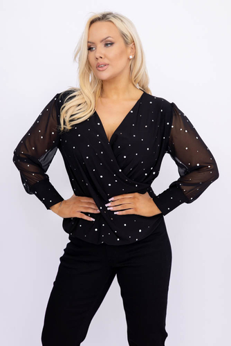 Blusa negra con mangas transparentes Wzór 3