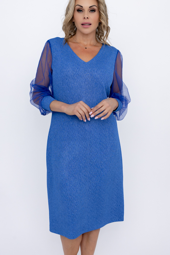 Robe bleue à paillettes avec manches transparentes