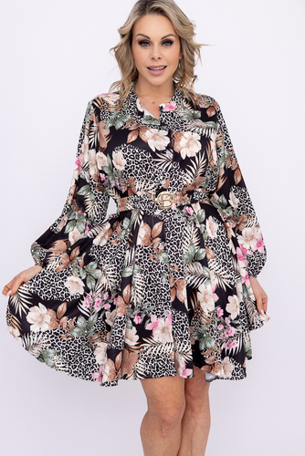 Sukienka koszulowa z paskiem Wzór 1