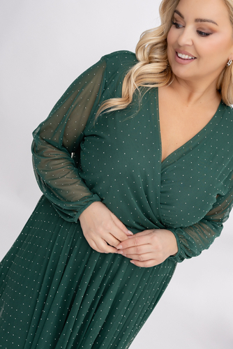 Butelkowozielona Sukienka siateczkowa z dżetami