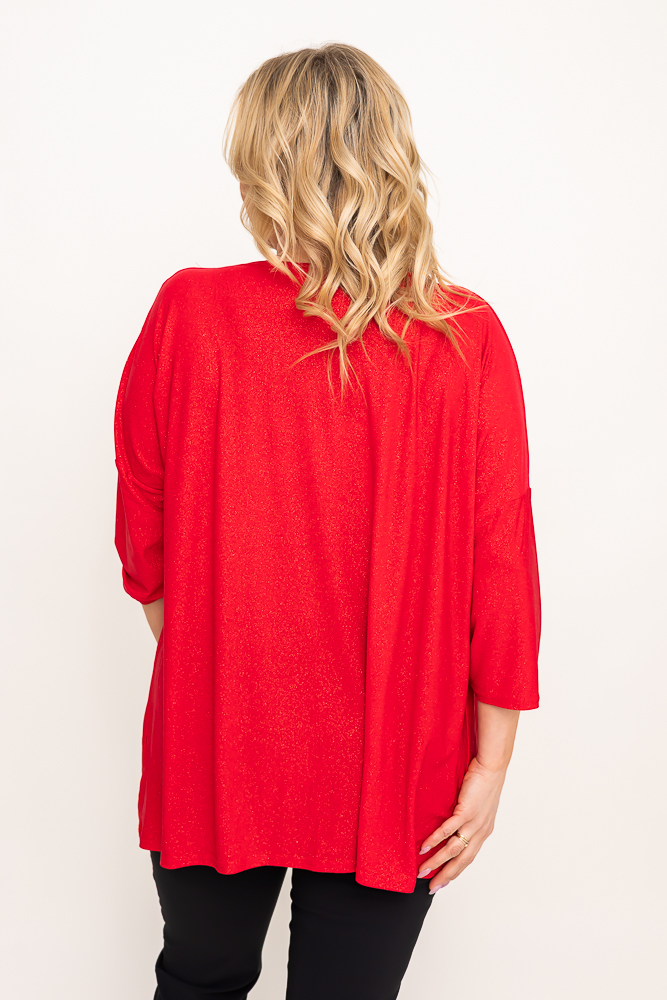 Rote Glitzerbluse