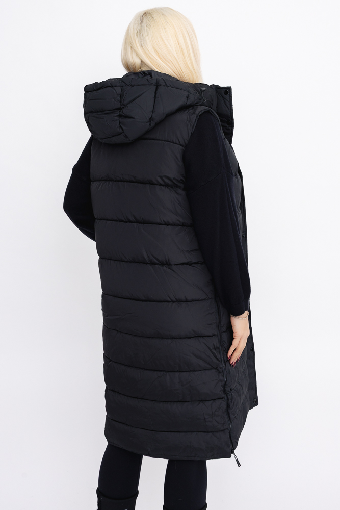 Czarna Kamizelka puchowa z kapturem