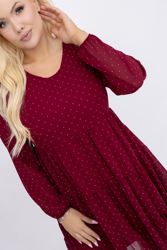 Bordowa Sukienka z dżetami