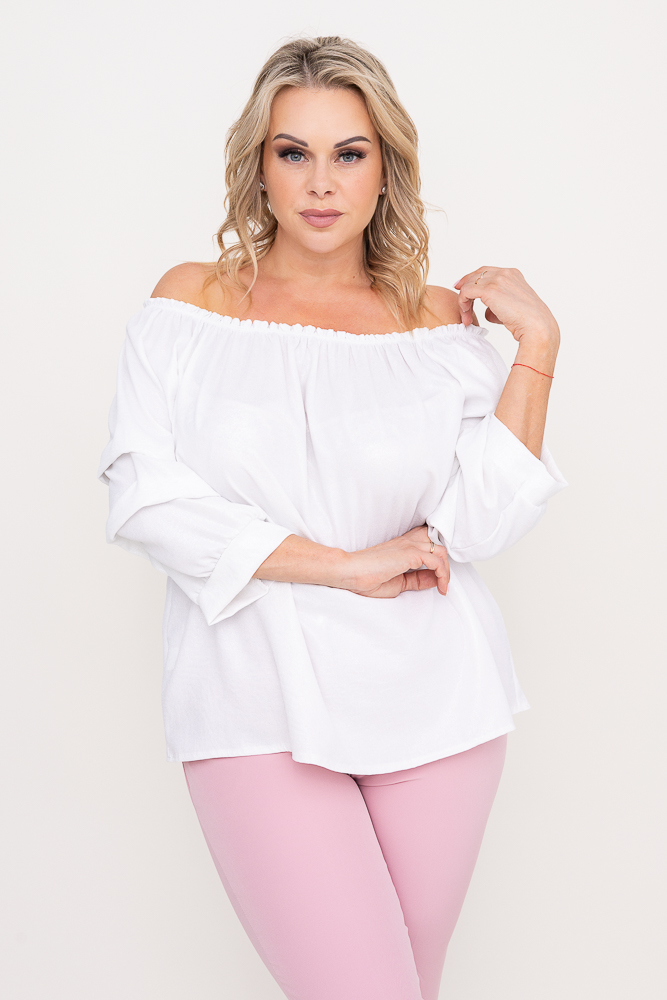 Biała błyszcząca Bluzka z marszczonymi rękawami
