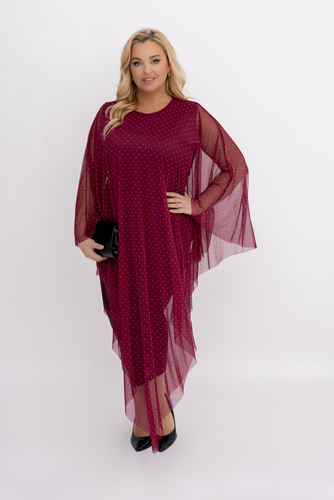 Bordowa Sukienka z siateczką Wzór 1