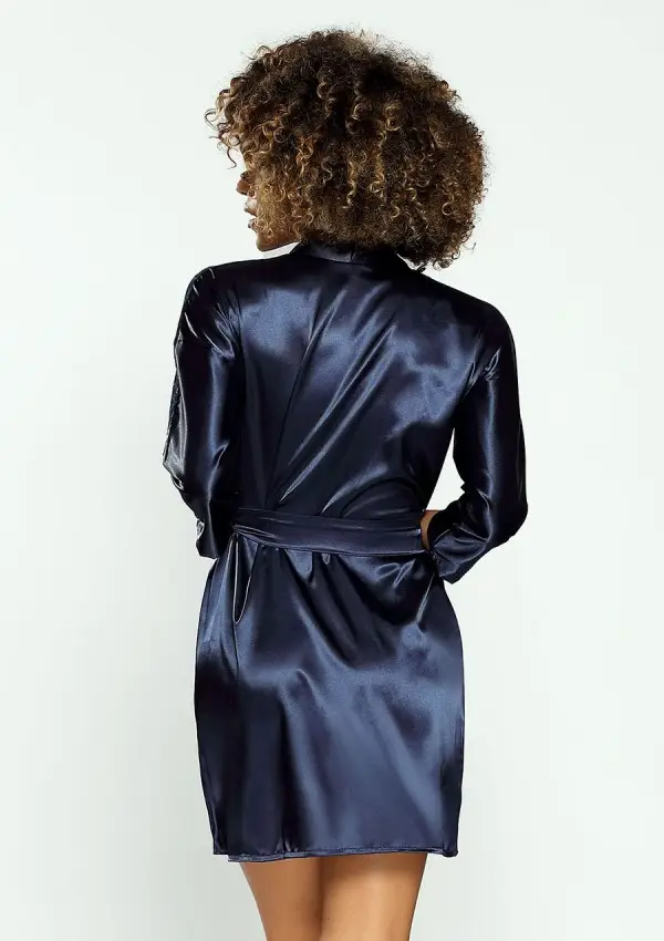 Granatowy Szlafrok satynowy