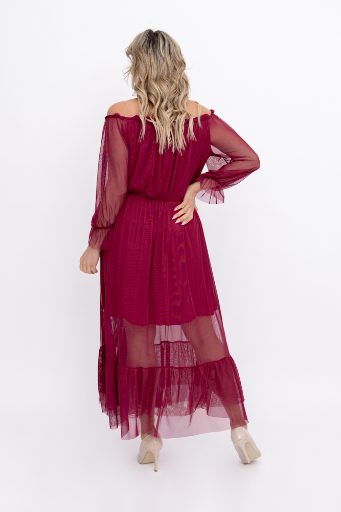 Bordowa Sukienka siateczkowa