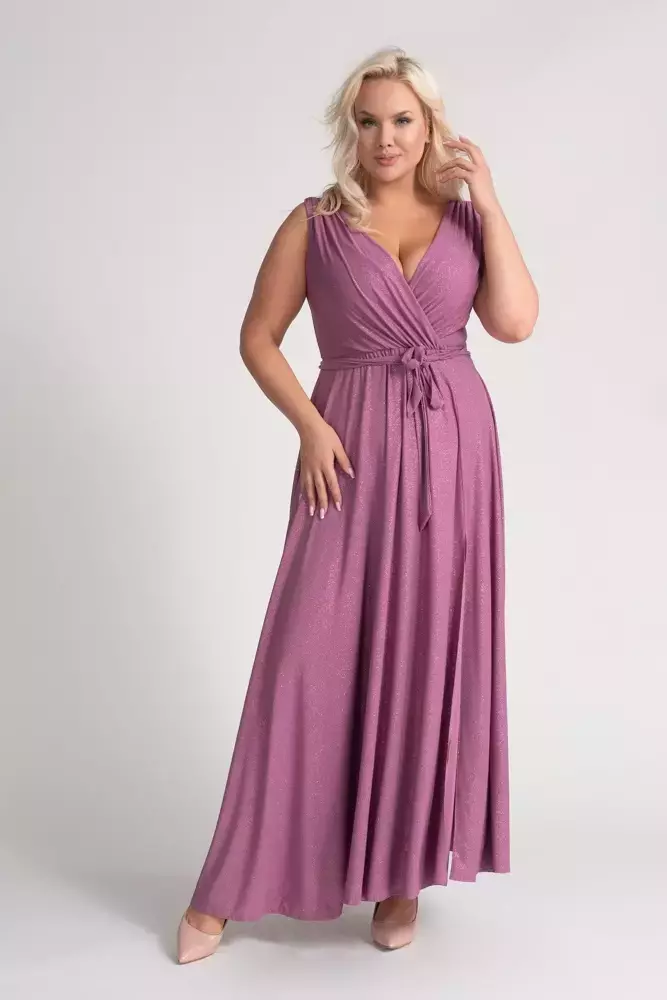 Heather brocade maxi dress with slit and binding