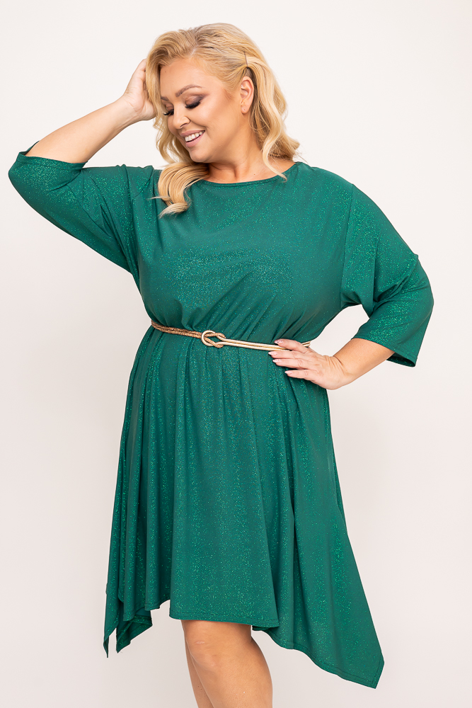 Flaschengrünes Asymmetrisches Kleid