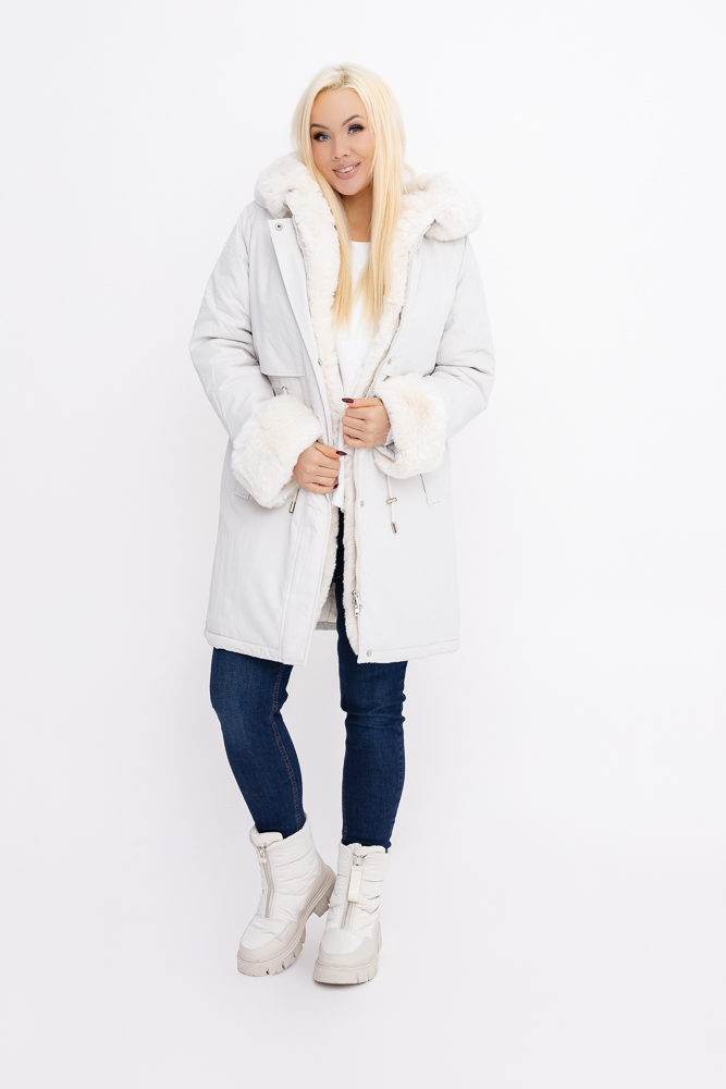  Śmietanowa Kurtka puchowa z kapturem