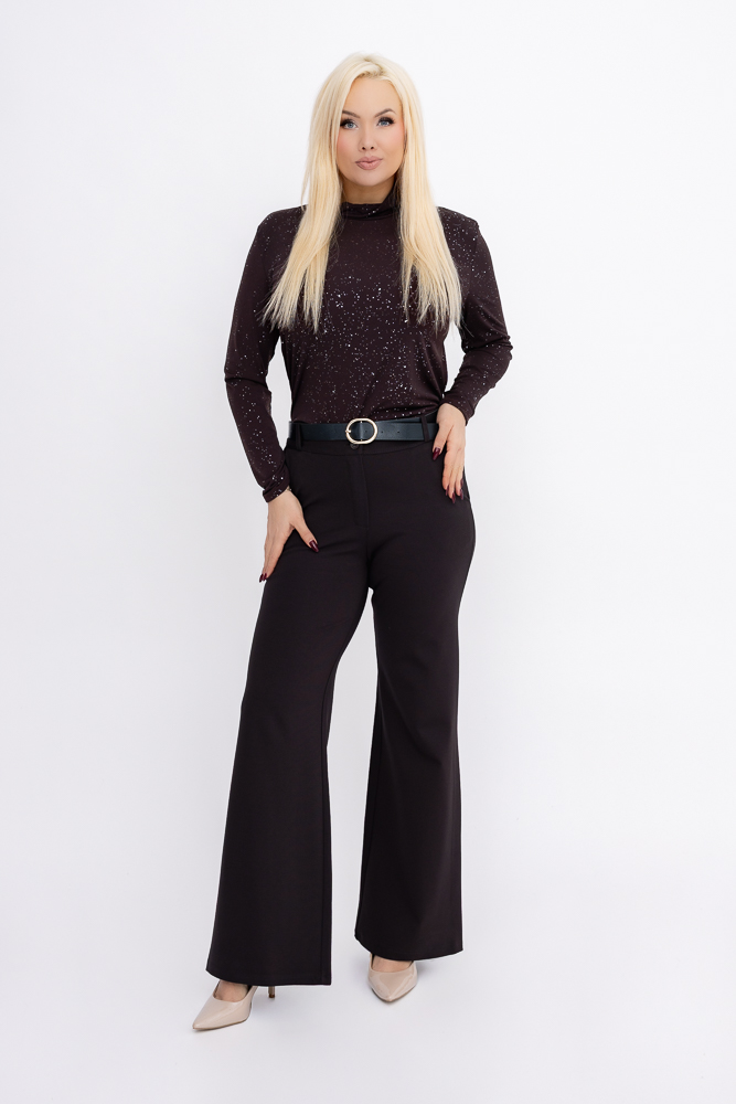  Czekoladowa Bluzka błyszcząca z półgolfem