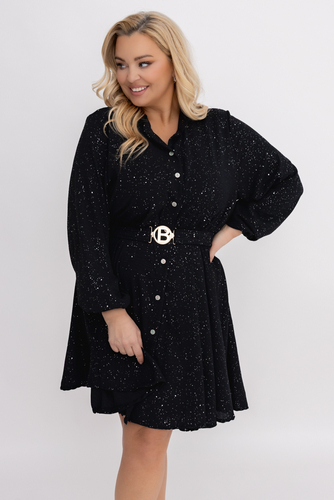  Czarna błyszcząca Sukienka z paskiem