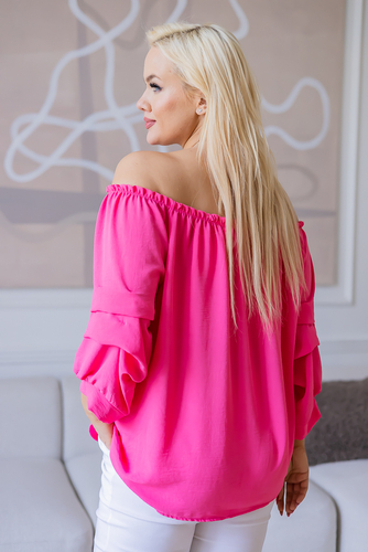 Różowa Bluzka z marszczonymi rękawami NANSI
