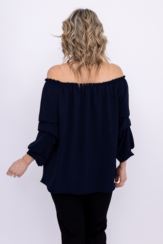 Granatowa Bluzka z marszczonymi rękawami LURIGO