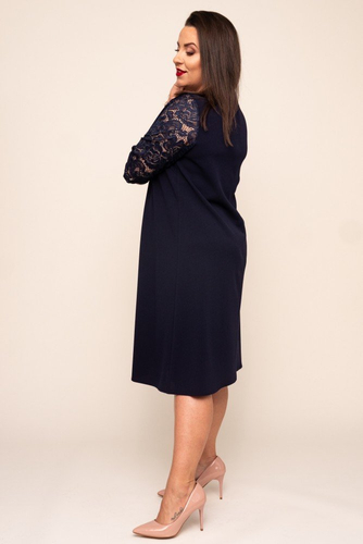 Marineblaues Kleid mit Spitzenärmeln