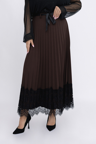Czekoladowa Spódnica plisowana z paskiem