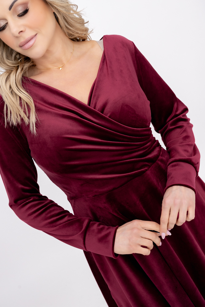 Bordowa Sukienka welurowa