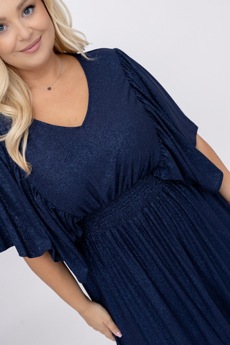 Navy blue brocade dress with crease