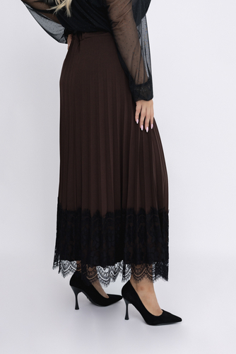Czekoladowa Spódnica plisowana z paskiem