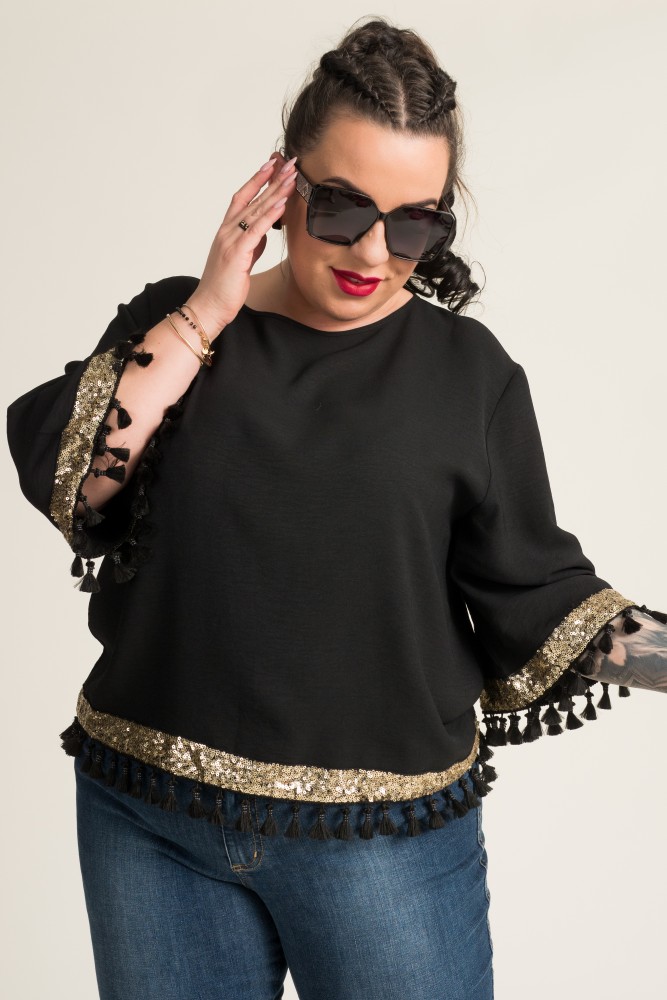 Black and gold Blouse with tassels