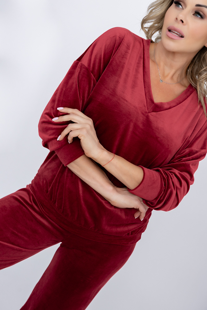 Maroon Velour Tracksuit Set