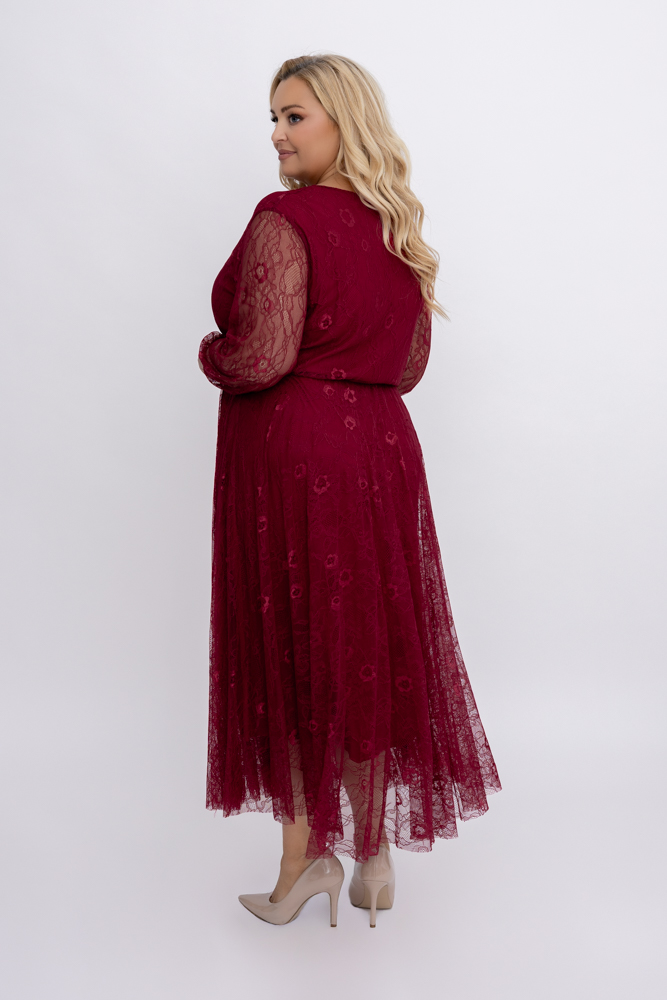 Bordowa Sukienka koronkowa